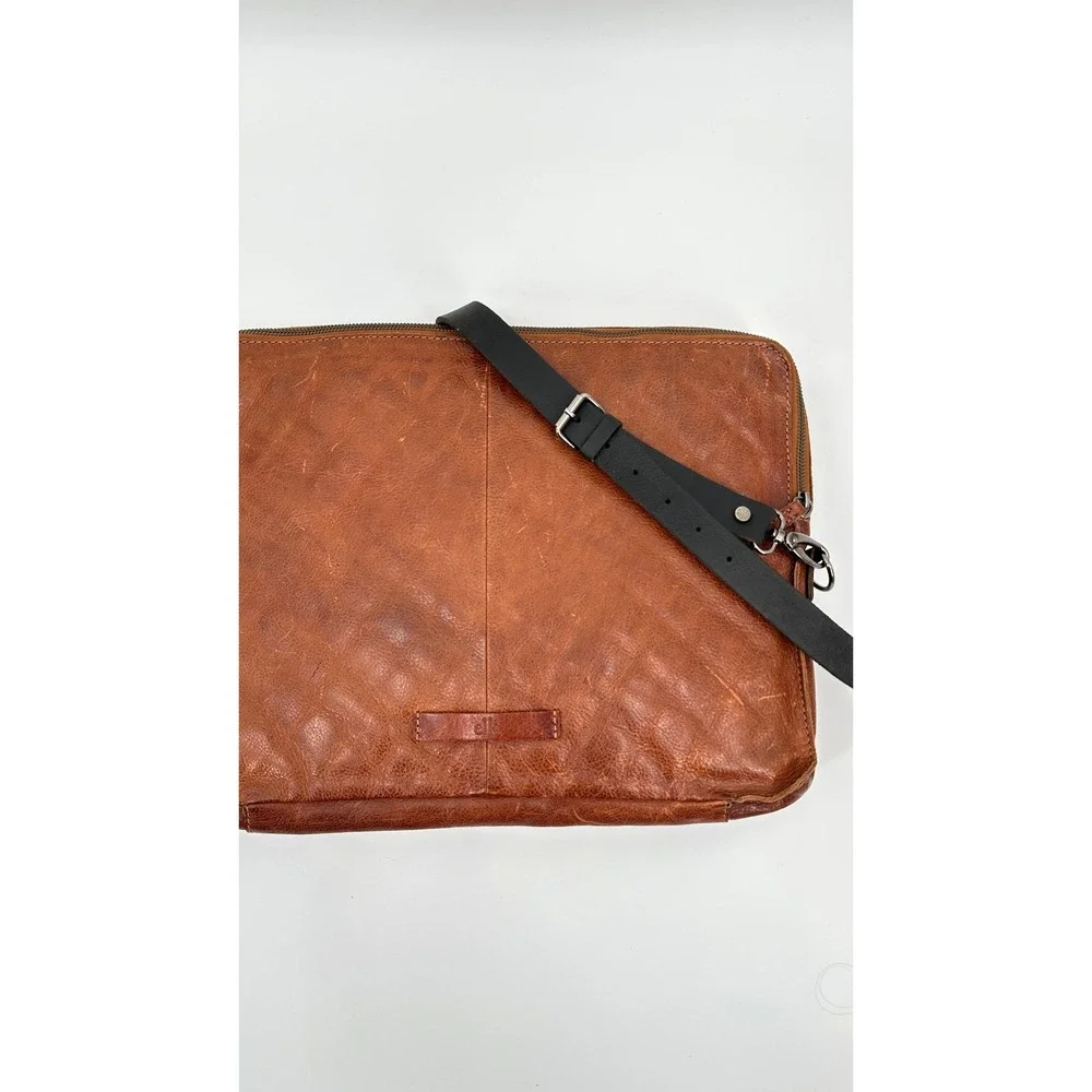 Elk the Label Tan Leather Quilted Laptop Crossbody Bag Brown Messenger Briefcase